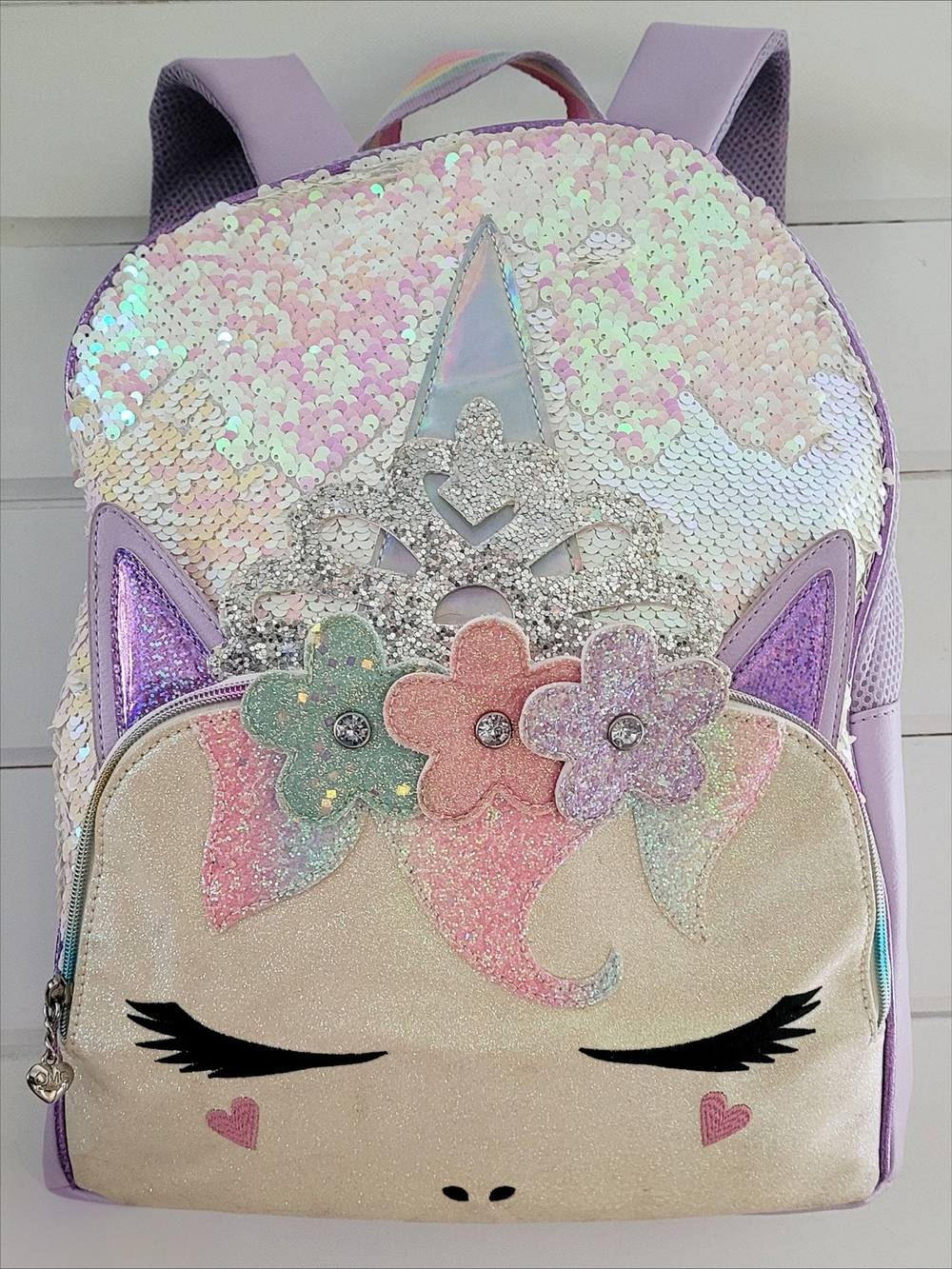 OMG Accessories Unicorn Sequin Backpack Lavender Large Flower Crown Bag